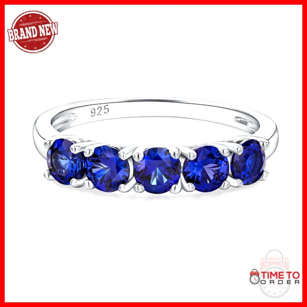 Sterling Silver Half Eternity Ring with 5 Gemstones, Size 6